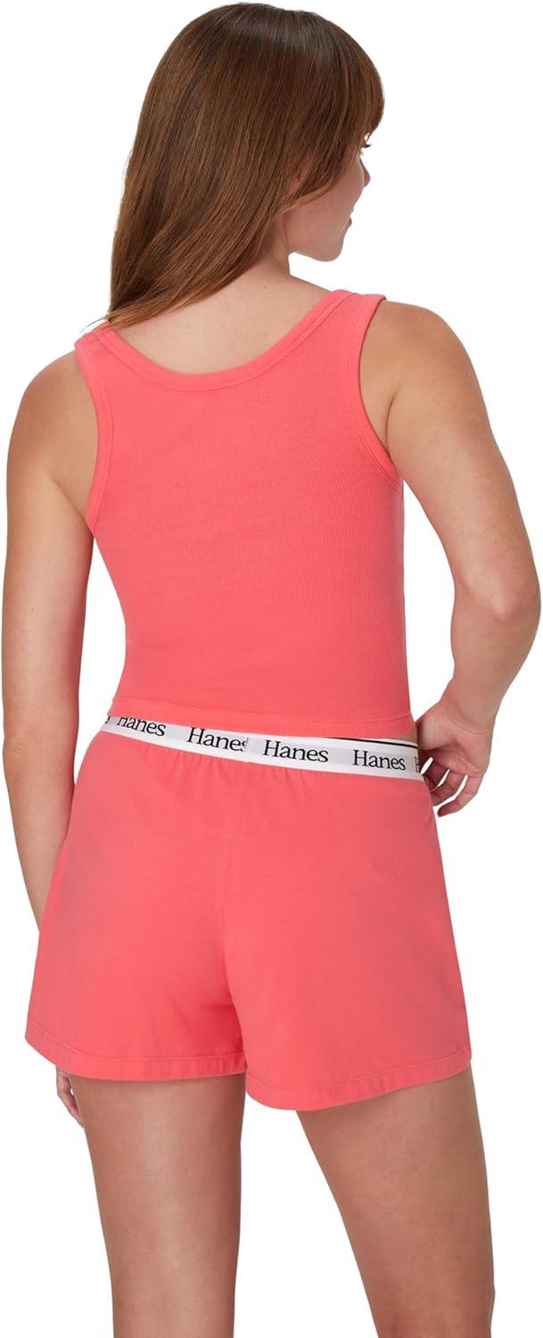 imageHanes Womens Originals Comfywear Rib Crop Tank and Sleep Shorts 2Piece SetPink CoralPink Coral