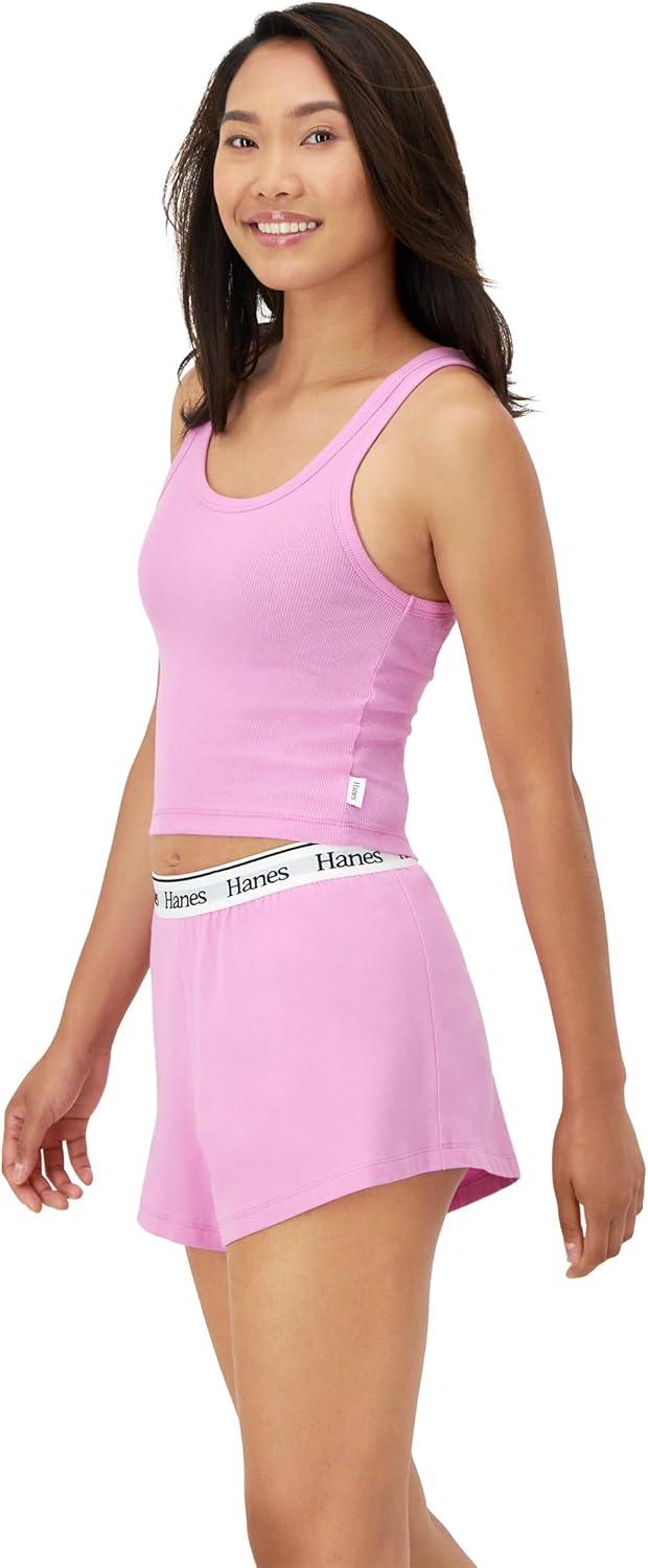 imageHanes Womens Originals Comfywear Rib Crop Tank and Sleep Shorts 2Piece SetStrawberry PinkStrawberry Pink