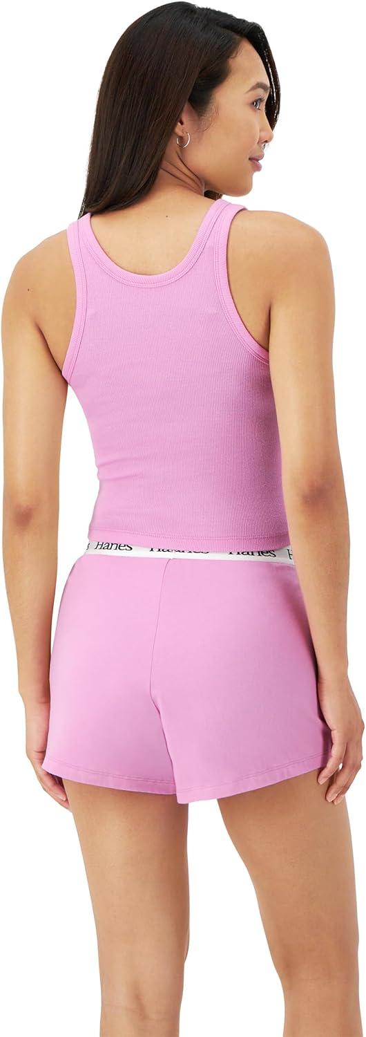 imageHanes Womens Originals Comfywear Rib Crop Tank and Sleep Shorts 2Piece SetStrawberry PinkStrawberry Pink