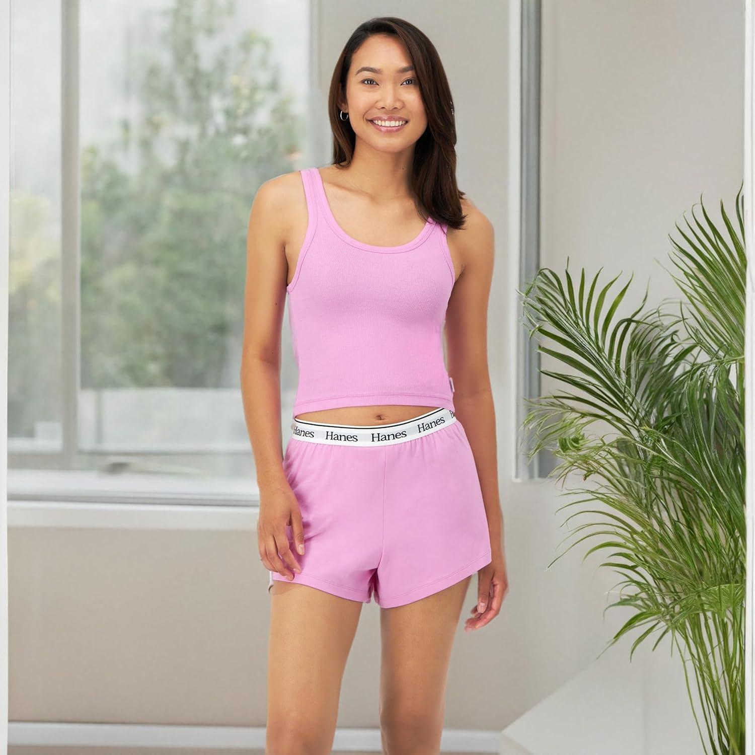 imageHanes Womens Originals Comfywear Rib Crop Tank and Sleep Shorts 2Piece SetStrawberry PinkStrawberry Pink