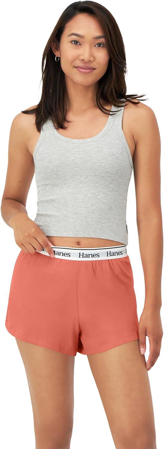 imageHanes Womens Originals Comfywear Rib Crop Tank and Sleep Shorts 2Piece SetToasted OrangeHeather Grey