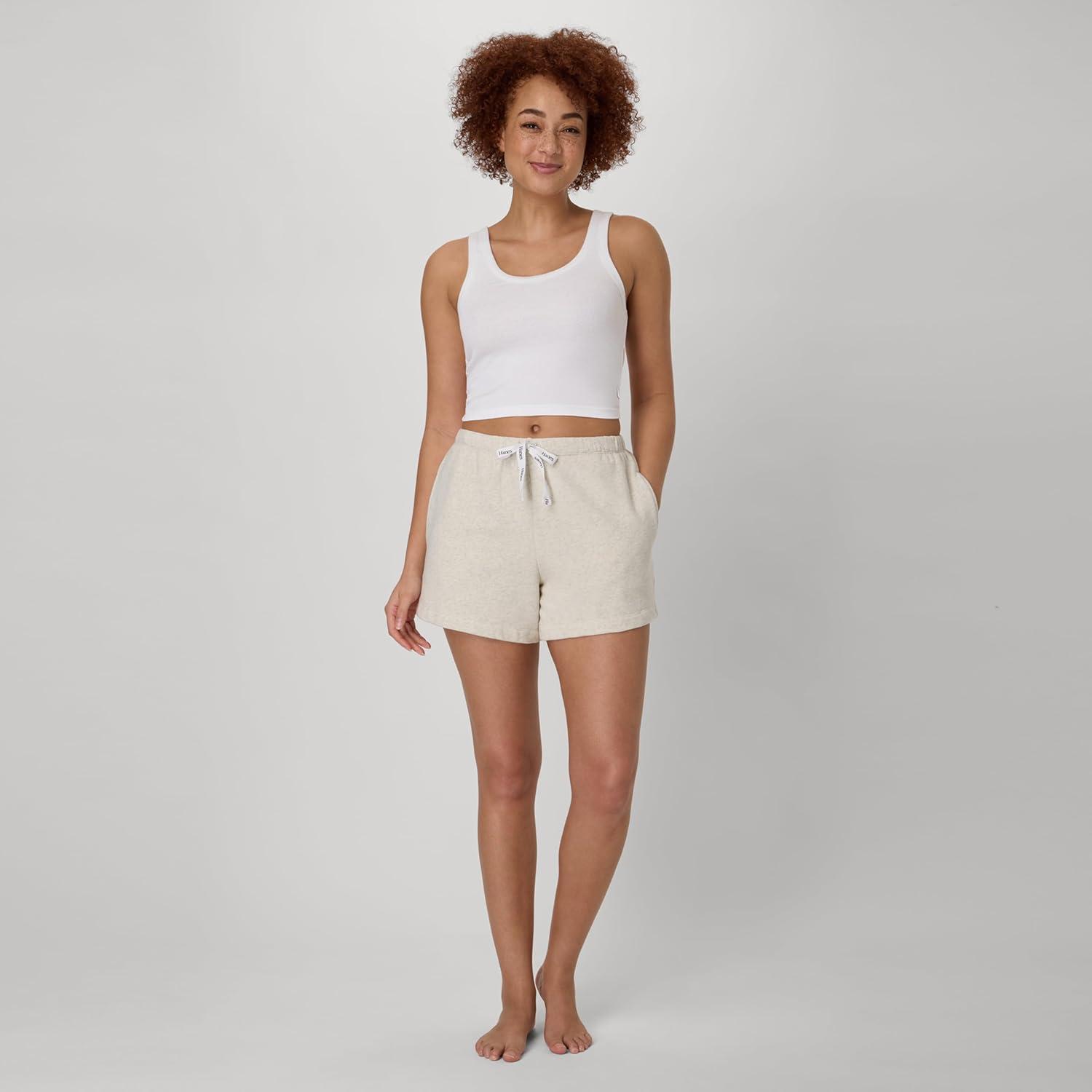 imageHanes Womens Originals French Terry Lounge Shorts Comfywear Loungewear Sleep Shorts for Women 4quotOatmeal Marle