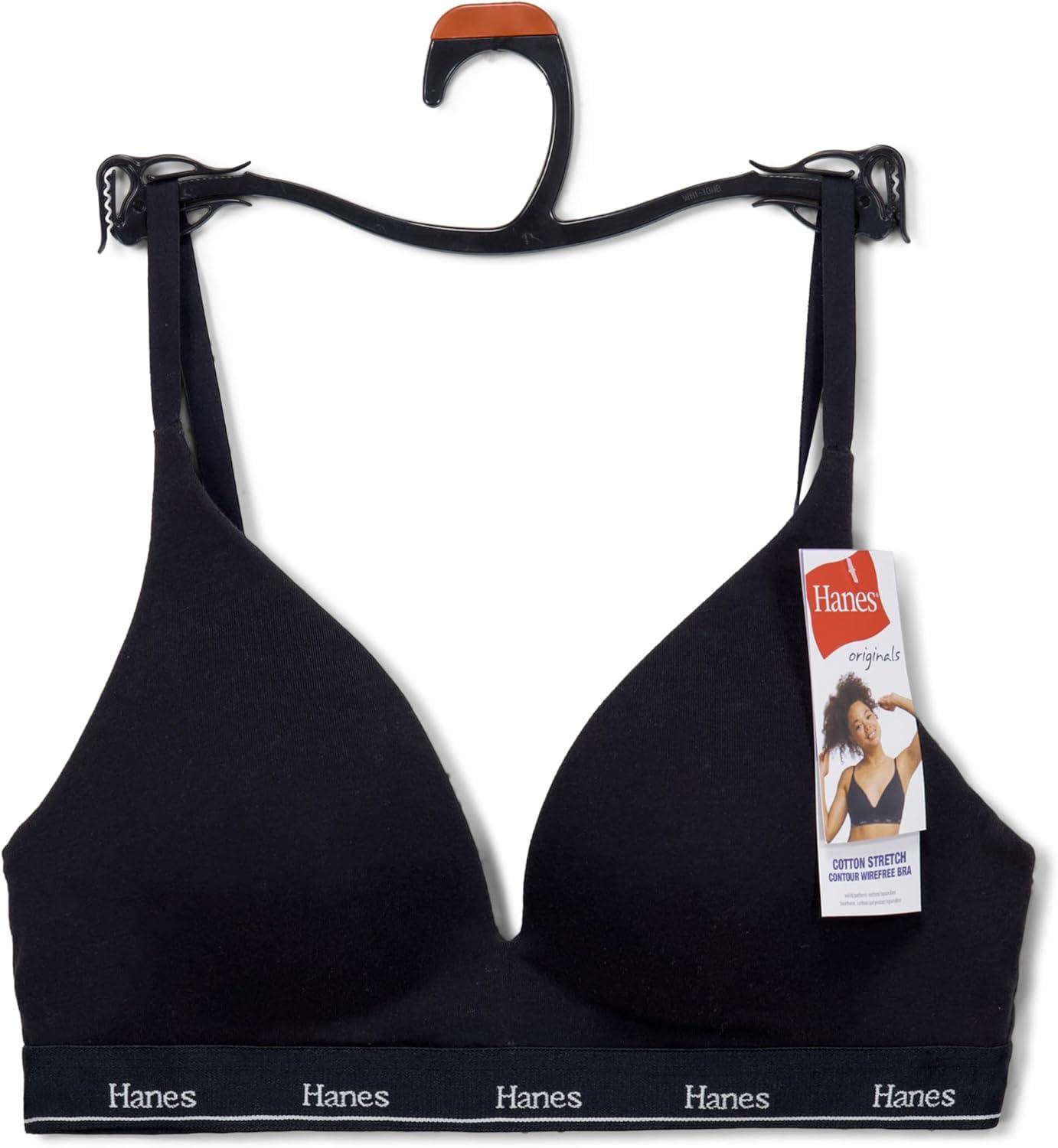 imageHanes Womens Originals Full Coverage Contour Wireless Stretch Cotton TShirt BraBlack