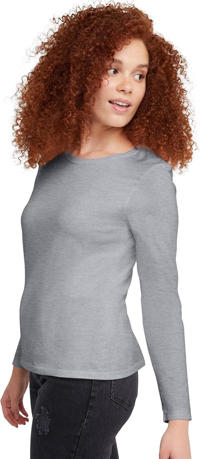 imageHanes Womens Originals Long Sleeve Cotton TShirt Lightweight Crewneck Tee Modern FitLight Steel