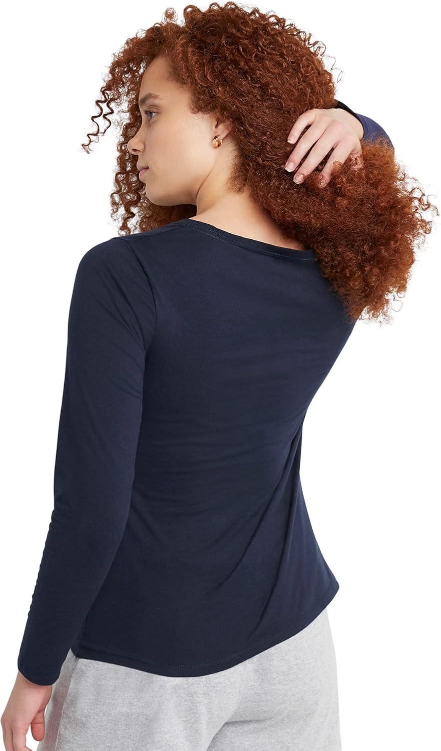 imageHanes Womens Originals Long Sleeve Cotton TShirt Lightweight Crewneck Tee Modern FitNavy