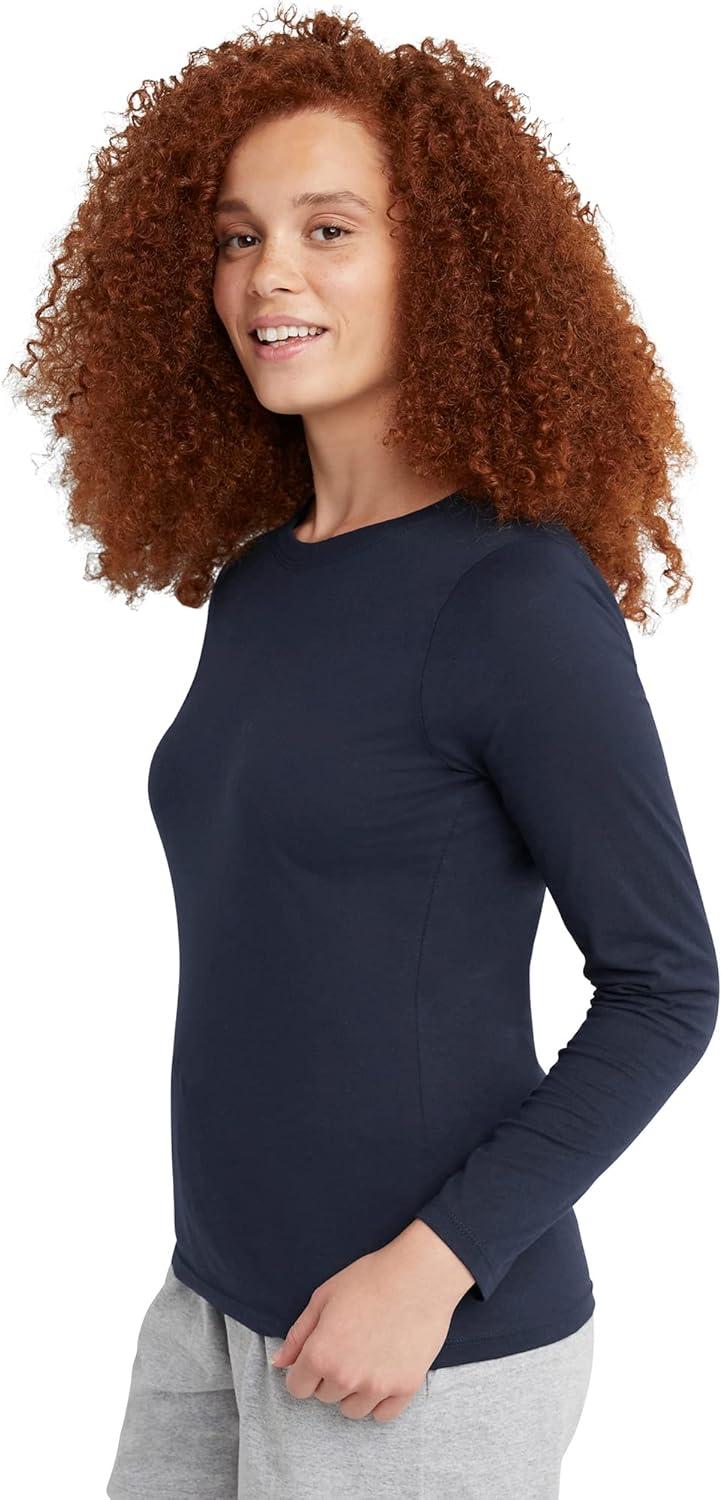 imageHanes Womens Originals Long Sleeve Cotton TShirt Lightweight Crewneck Tee Modern FitNavy