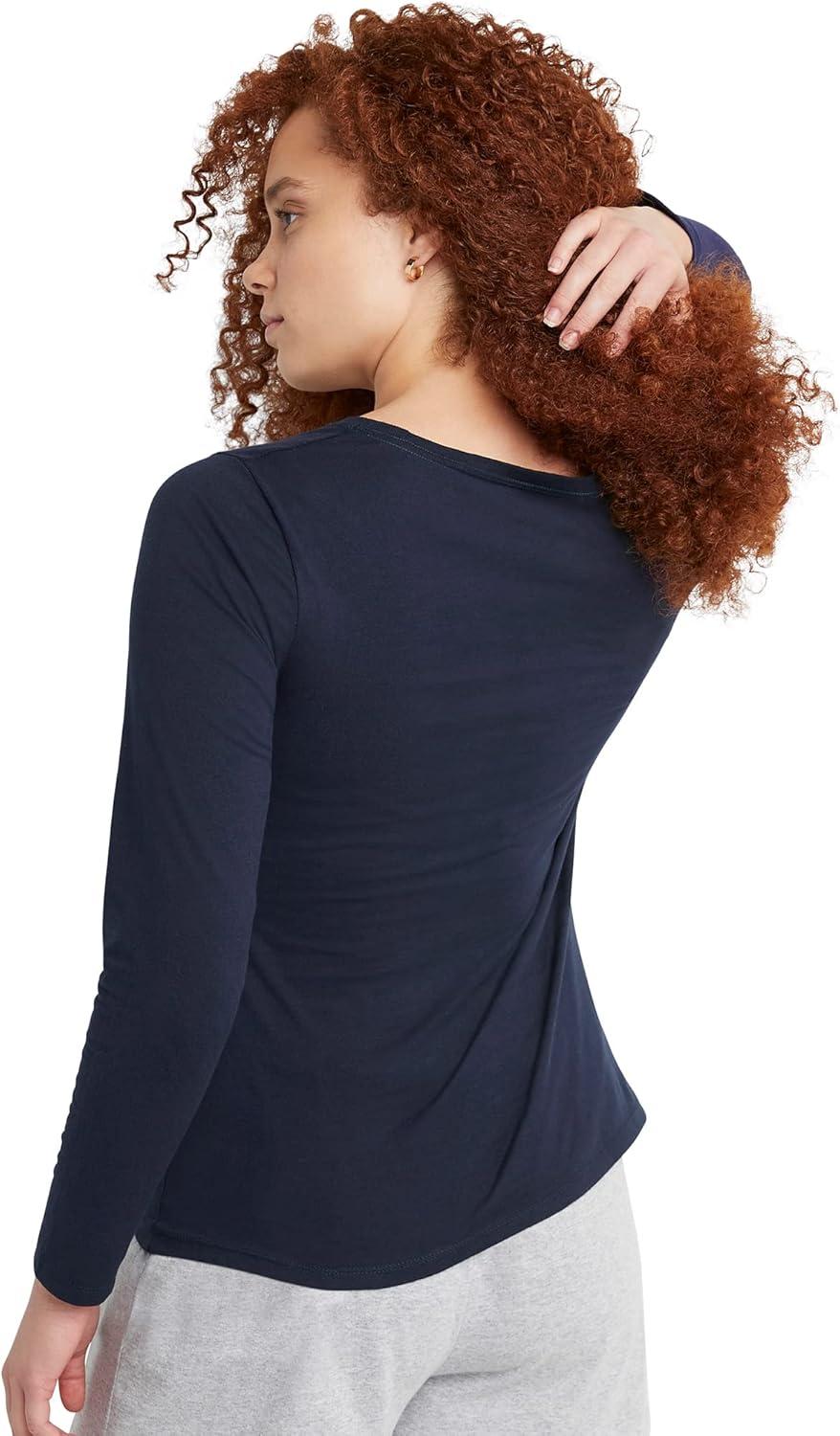 imageHanes Womens Originals Long Sleeve Cotton TShirt Lightweight Crewneck Tee Modern FitNavy