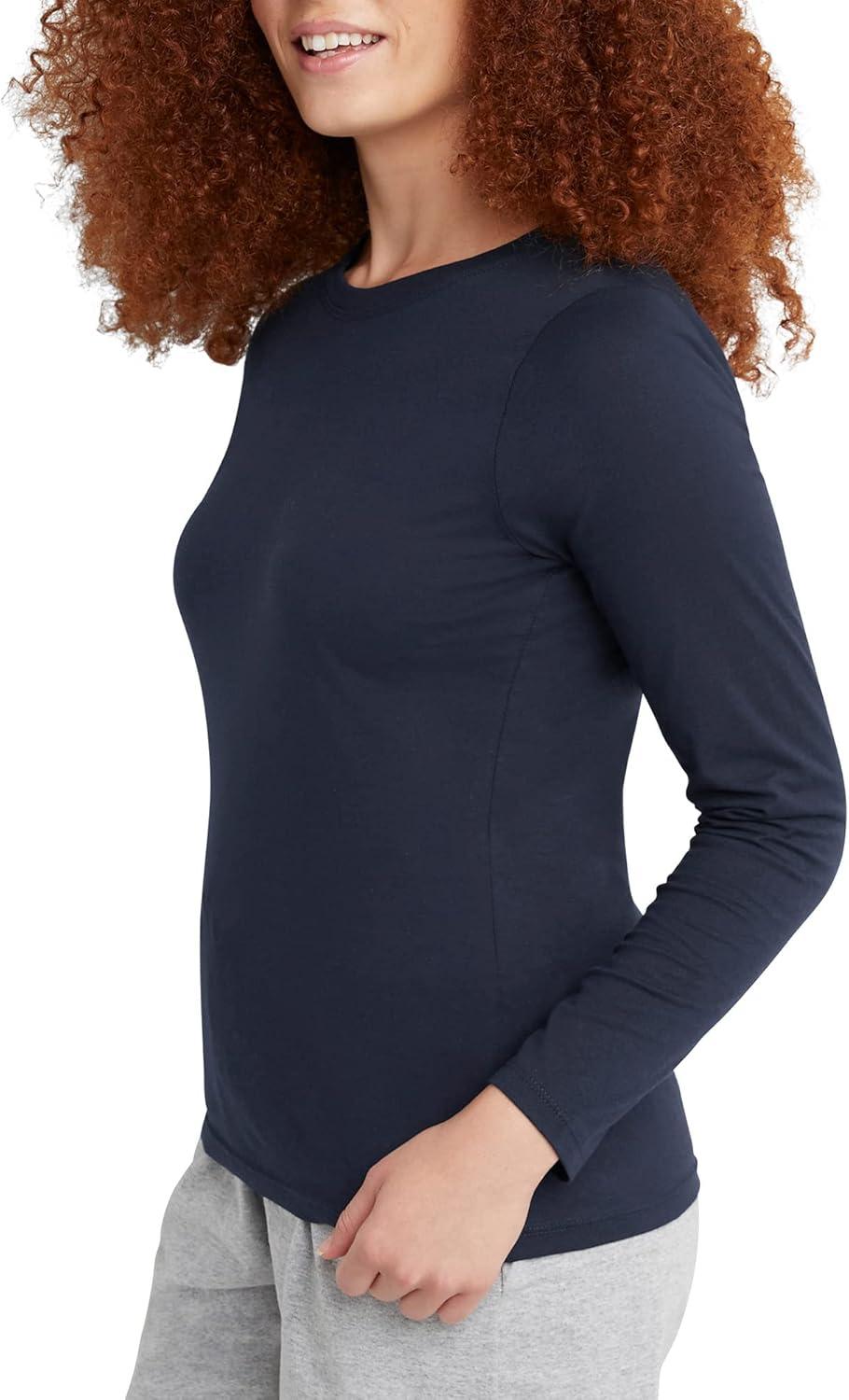 imageHanes Womens Originals Long Sleeve Cotton TShirt Lightweight Crewneck Tee Modern FitNavy