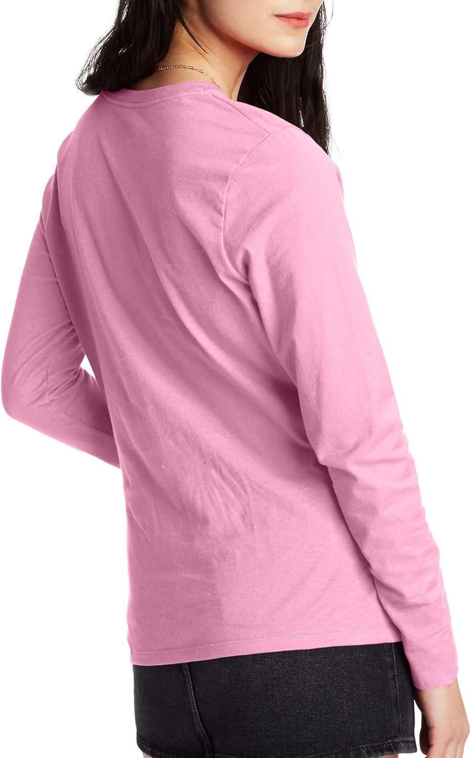 imageHanes Womens Originals Long Sleeve Cotton TShirt Lightweight Crewneck Tee Modern FitPink Swish