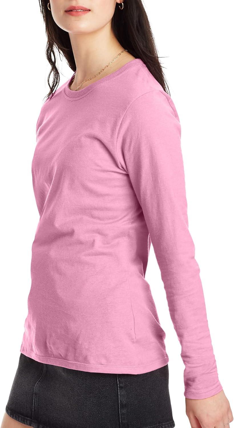 imageHanes Womens Originals Long Sleeve Cotton TShirt Lightweight Crewneck Tee Modern FitPink Swish