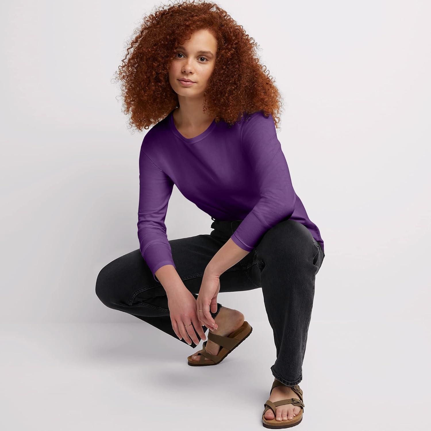imageHanes Womens Originals Long Sleeve Cotton TShirt Lightweight Crewneck Tee Modern FitViolet Splendor