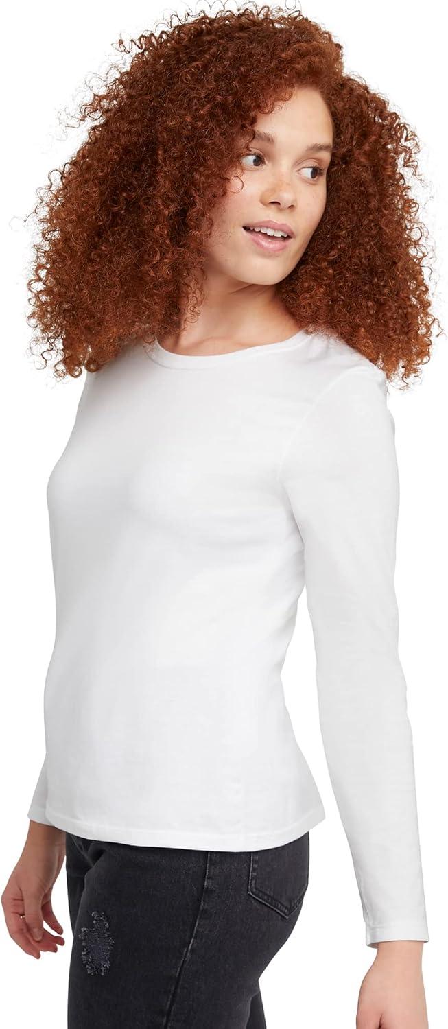 imageHanes Womens Originals Long Sleeve Cotton TShirt Lightweight Crewneck Tee Modern FitWhite