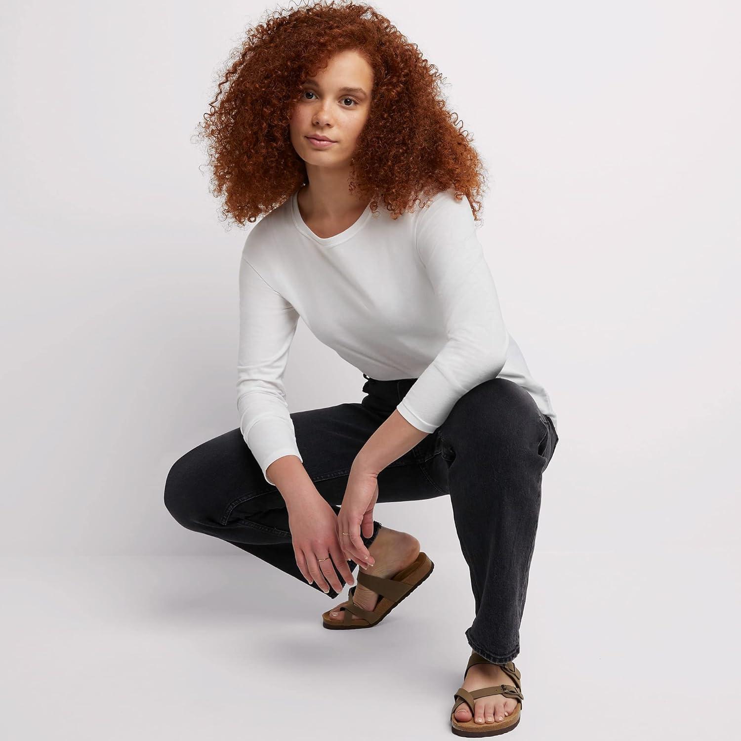 imageHanes Womens Originals Long Sleeve Cotton TShirt Lightweight Crewneck Tee Modern FitWhite