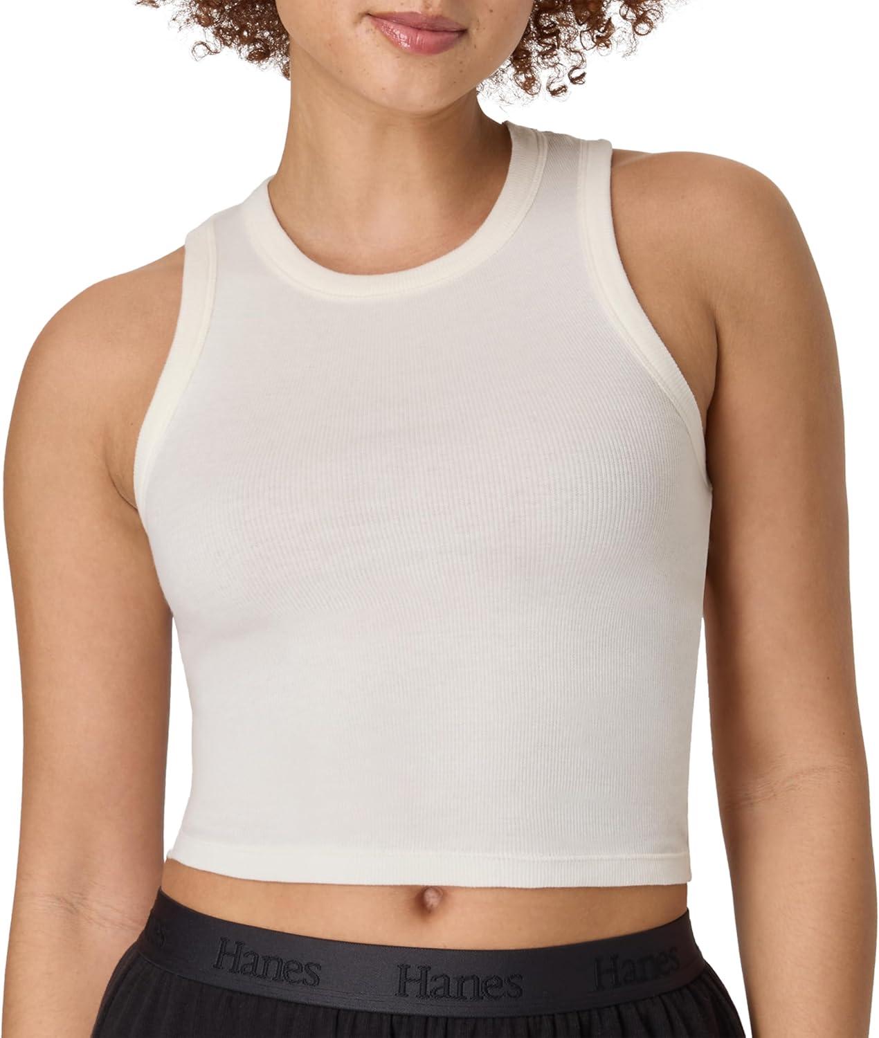 imageHanes Womens Originals Racerback Crop Tank 2Pack Comfywear Supersoft Rib Cropped Tank Top Loungewear PackBlackPearl