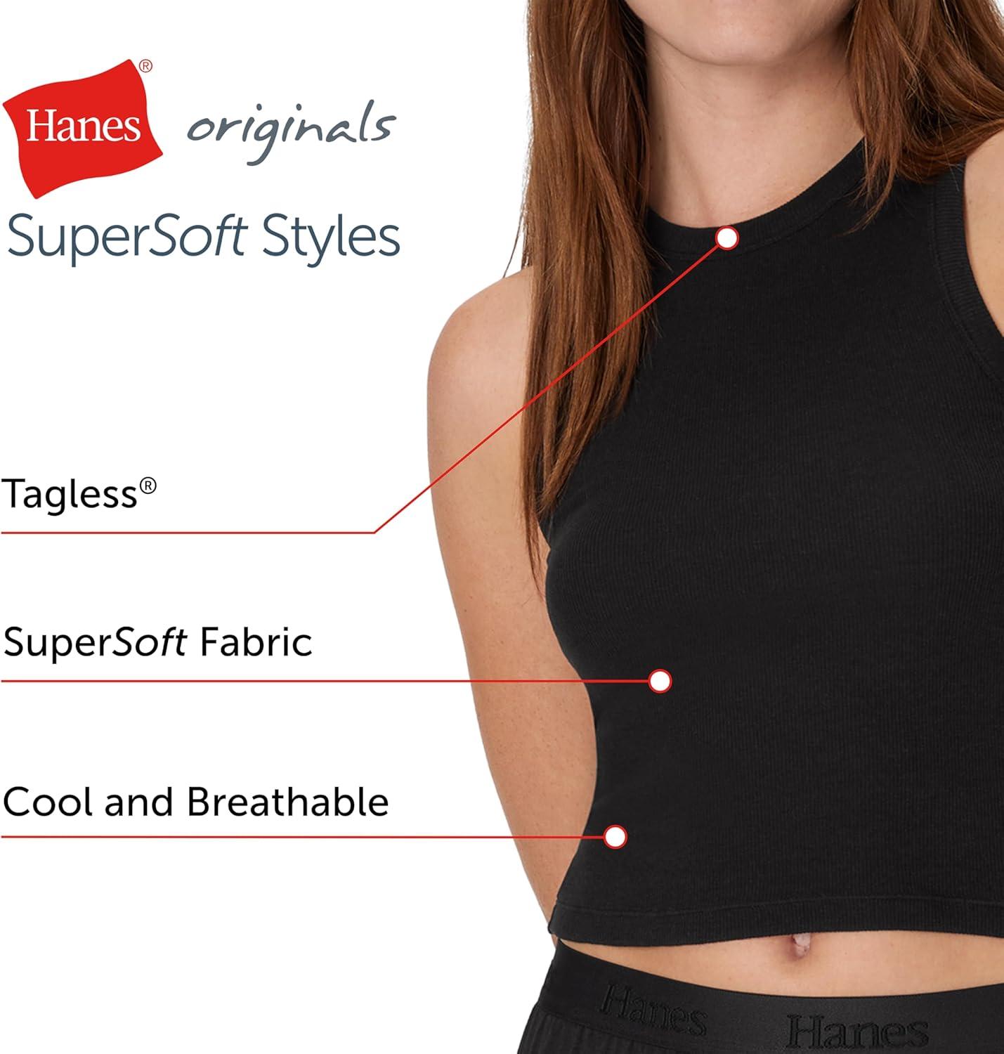 imageHanes Womens Originals Racerback Crop Tank 2Pack Comfywear Supersoft Rib Cropped Tank Top Loungewear PackBlackPearl