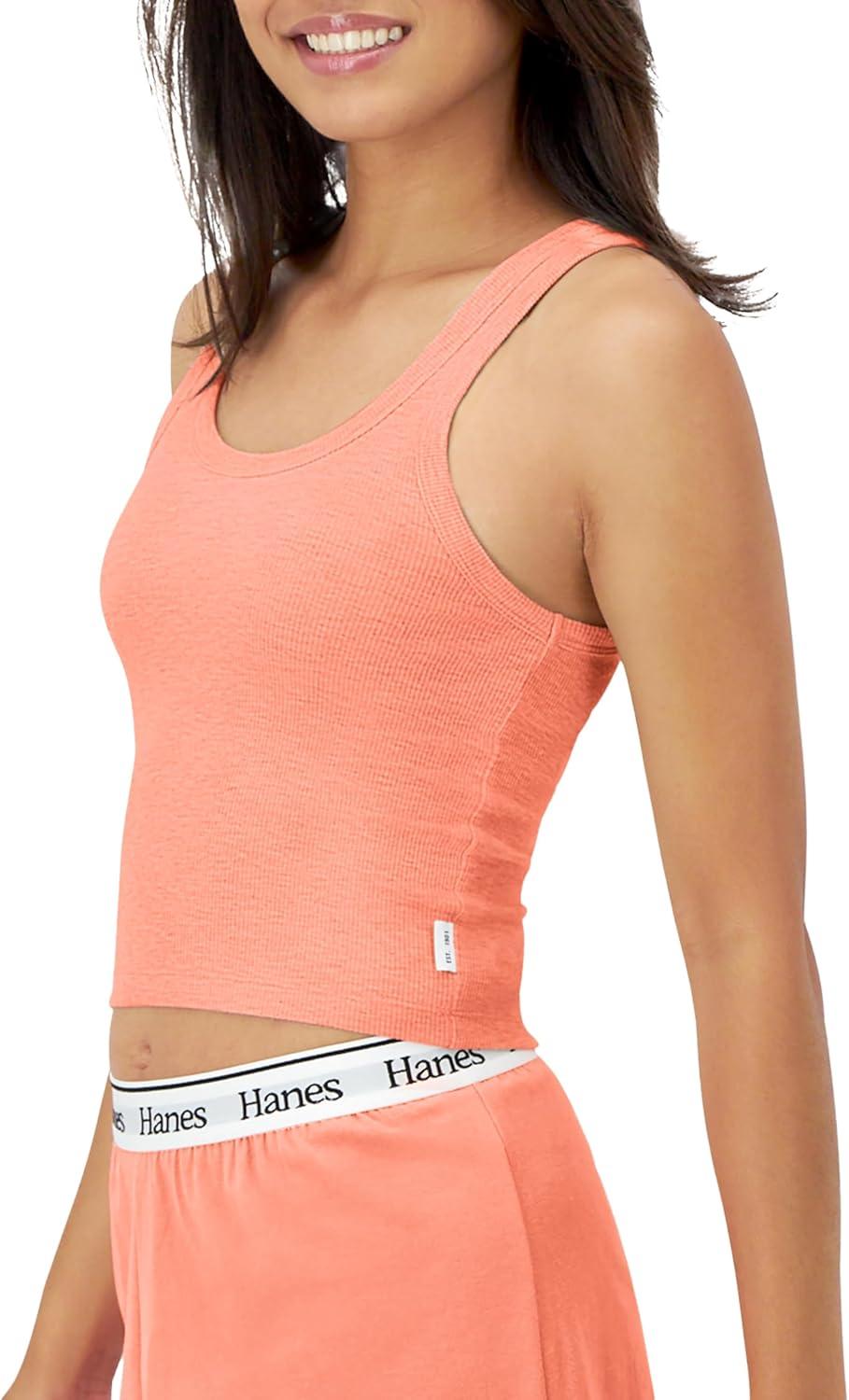 imageHanes Womens Originals Rib Crop Tank Top 2Pack Comfywear Stretch Cotton Cropped TopCameo Stone PinkVega Violet