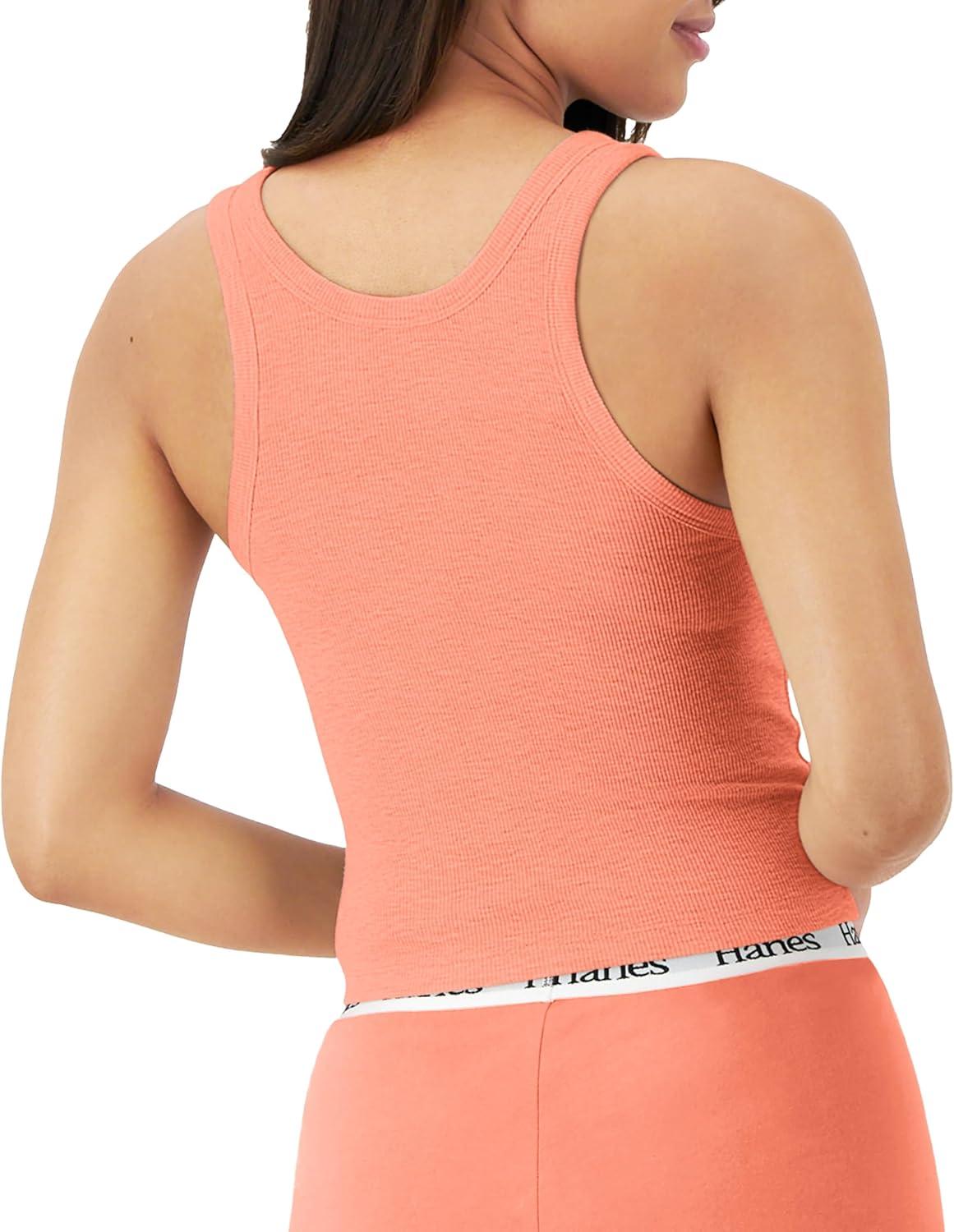 imageHanes Womens Originals Rib Crop Tank Top 2Pack Comfywear Stretch Cotton Cropped TopCameo Stone PinkVega Violet