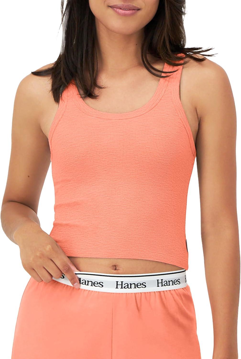 imageHanes Womens Originals Rib Crop Tank Top 2Pack Comfywear Stretch Cotton Cropped TopCameo Stone PinkVega Violet