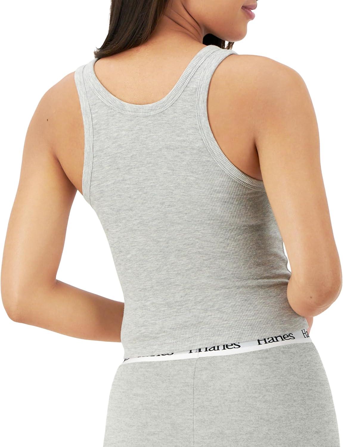 imageHanes Womens Originals Rib Crop Tank Top 2Pack Comfywear Stretch Cotton Cropped TopHeather Grey MarleBlack