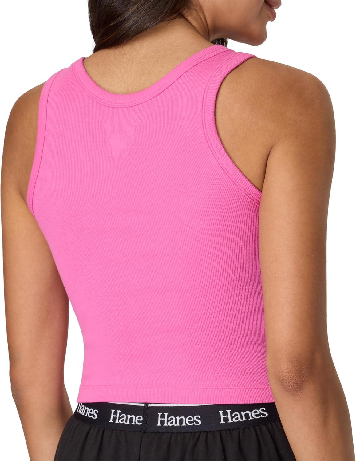 imageHanes Womens Originals Rib Crop Tank Top 2Pack Comfywear Stretch Cotton Cropped TopPink OleanderWhite