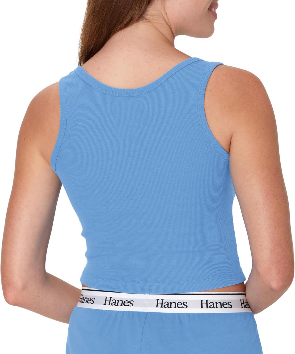 imageHanes Womens Originals Rib Crop Tank Top 2Pack Comfywear Stretch Cotton Cropped TopProvence BluePink Coral