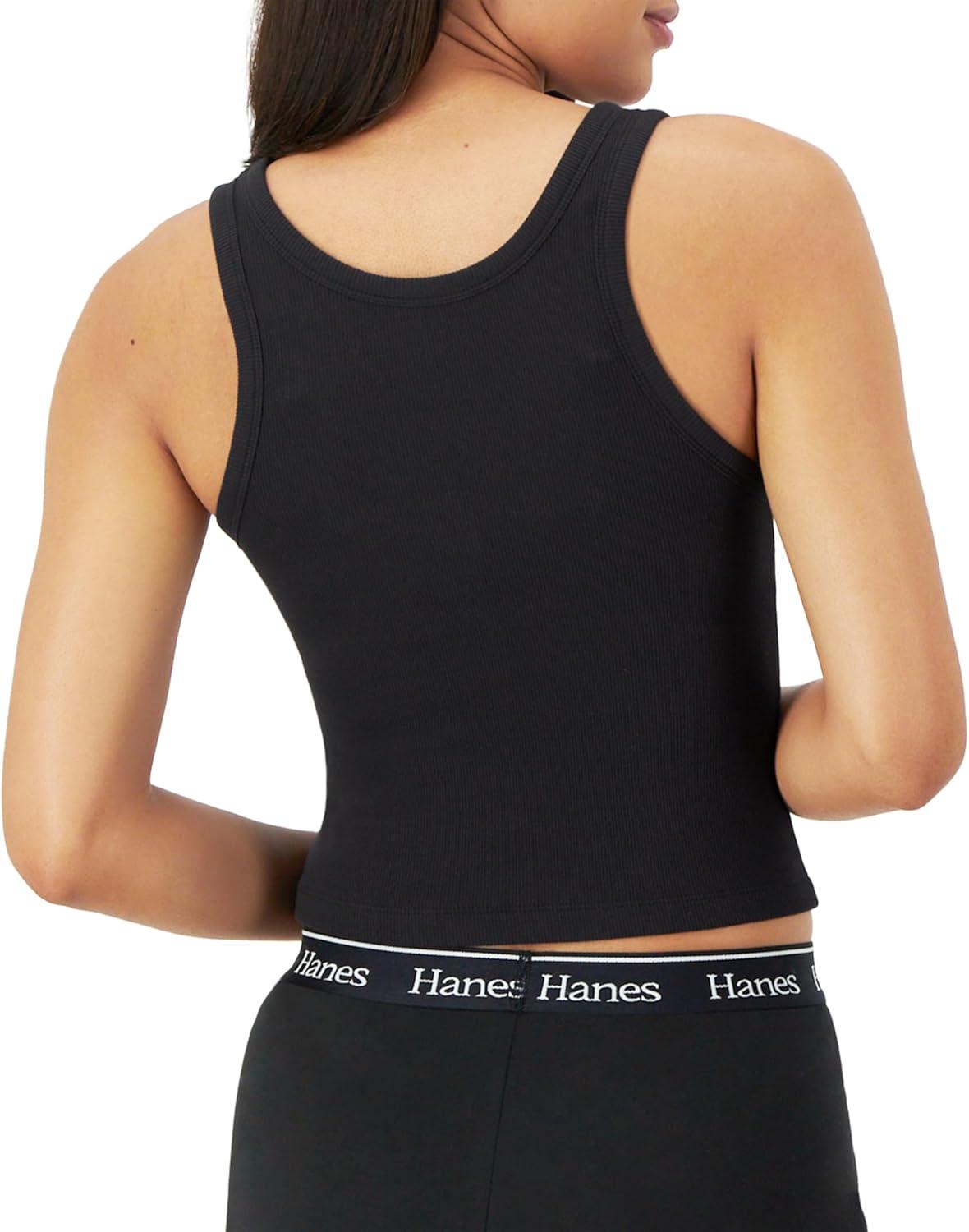 imageHanes Womens Originals Rib Crop Tank Top 2Pack Comfywear Stretch Cotton Cropped TopWhiteBlack