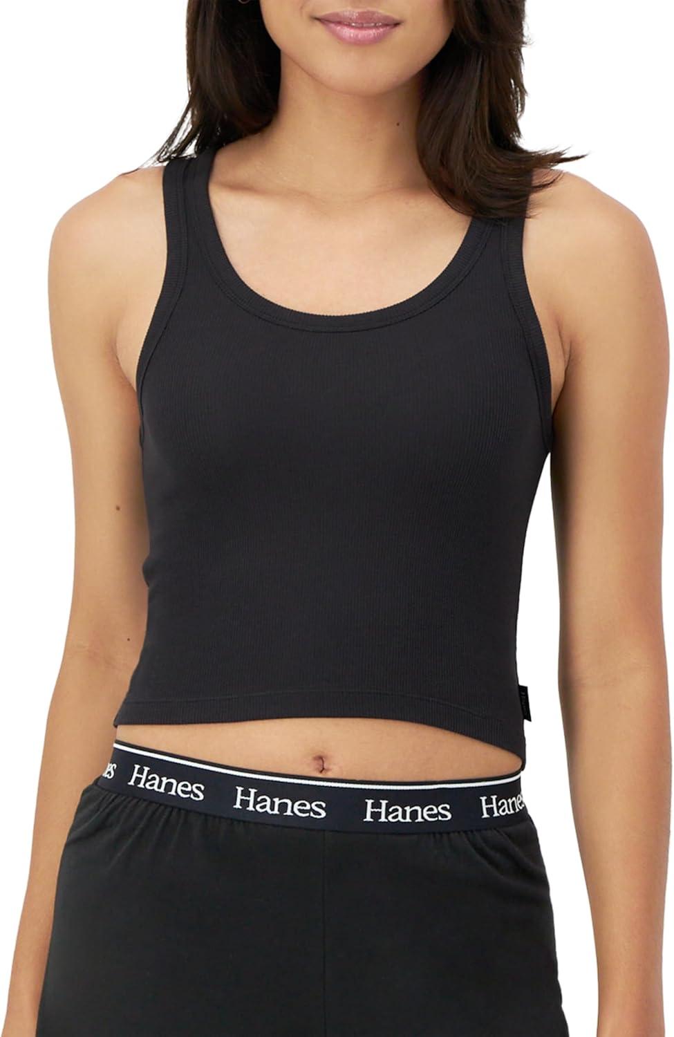 imageHanes Womens Originals Rib Crop Tank Top 2Pack Comfywear Stretch Cotton Cropped TopWhiteBlack