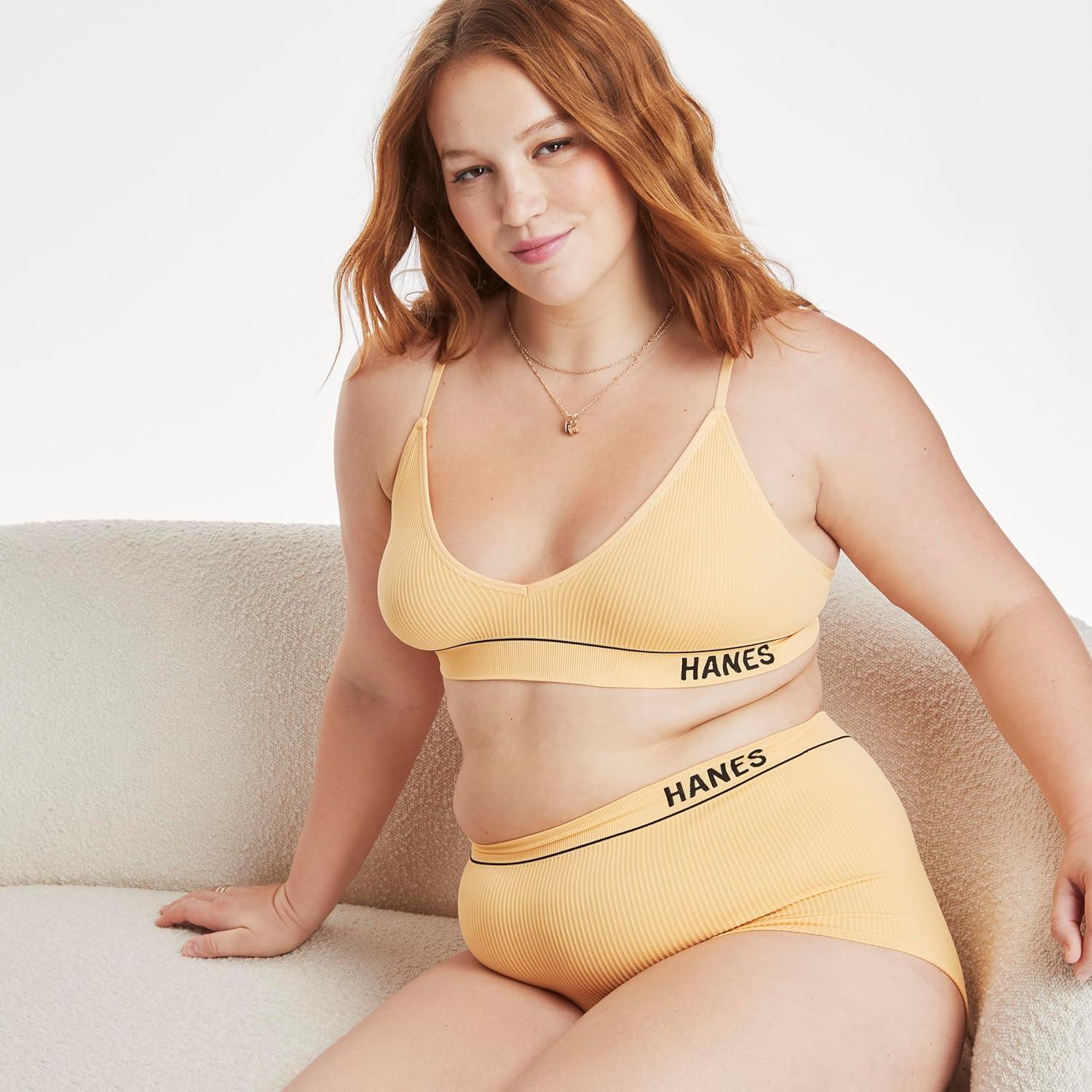 imageHanes Womens Originals Seamless Triangle Rib Bralette Soft Ribbed Bras ComfortFlex Fit BraGoldie