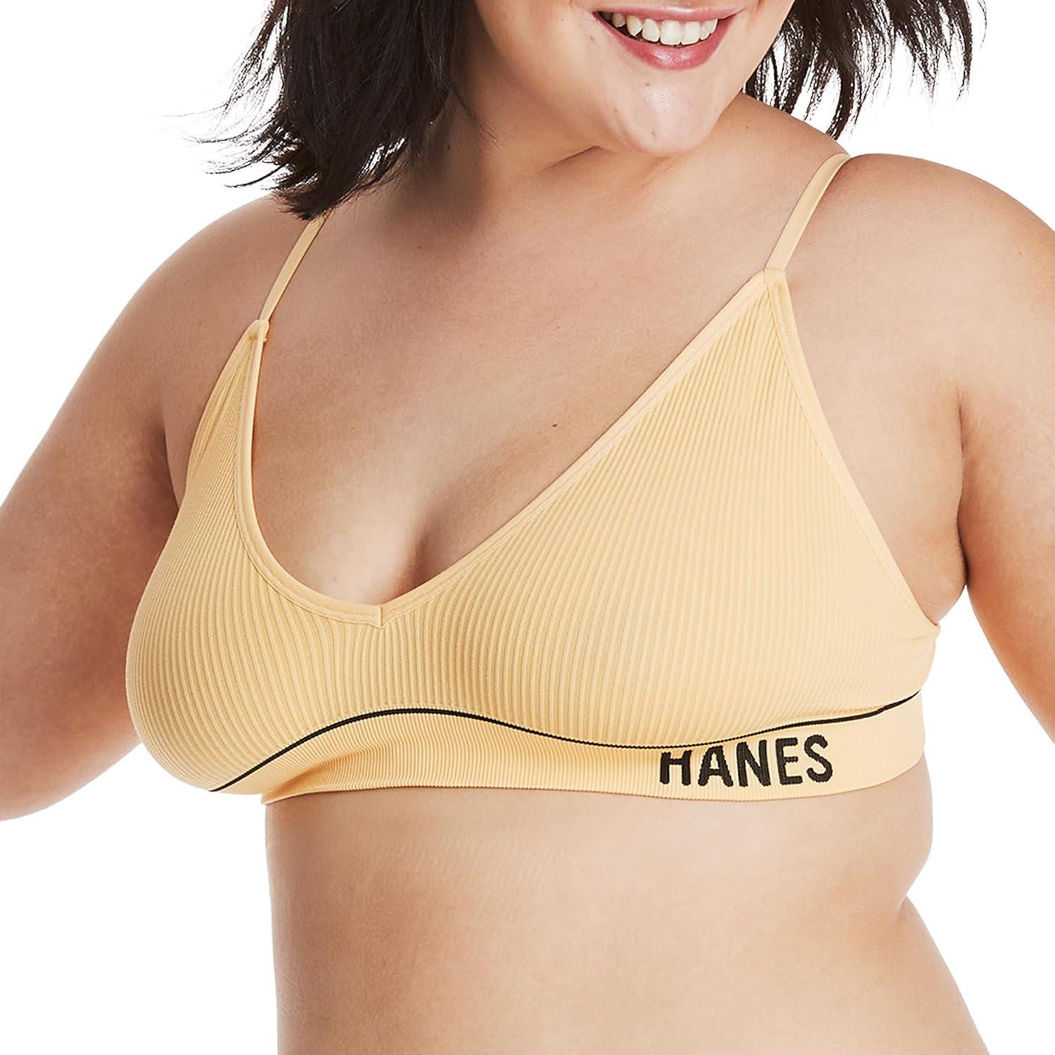 imageHanes Womens Originals Seamless Triangle Rib Bralette Soft Ribbed Bras ComfortFlex Fit BraGoldie