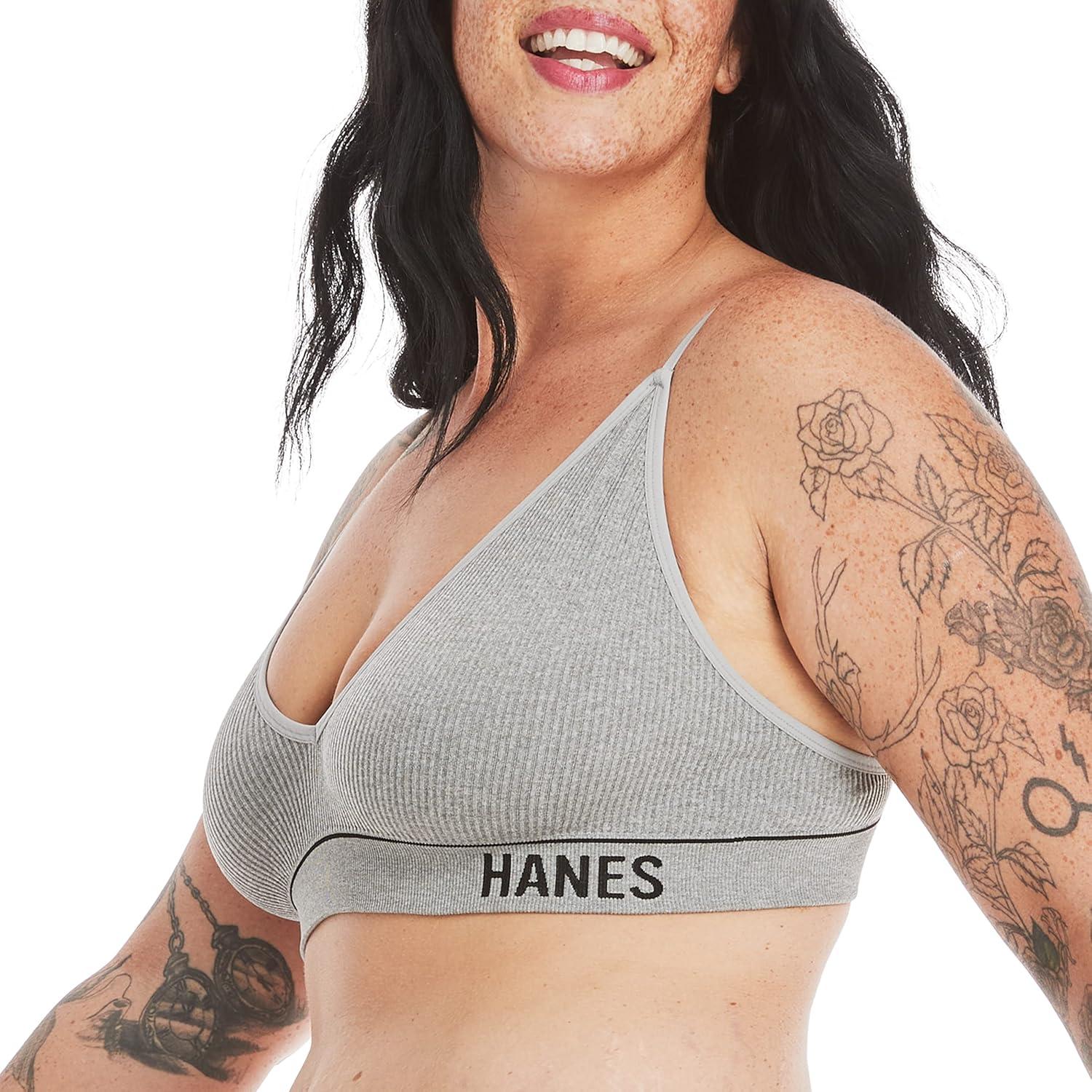 imageHanes Womens Originals Seamless Triangle Rib Bralette Soft Ribbed Bras ComfortFlex Fit BraHeritage Grey Marle