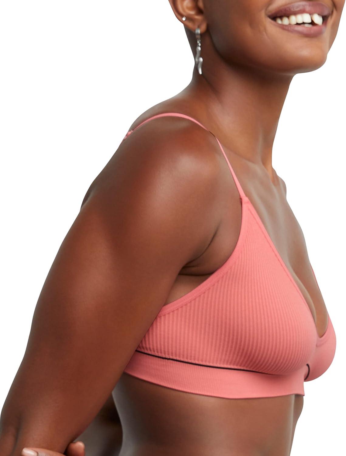 imageHanes Womens Originals Seamless Triangle Rib Bralette Soft Ribbed Bras ComfortFlex Fit BraPink Begonia
