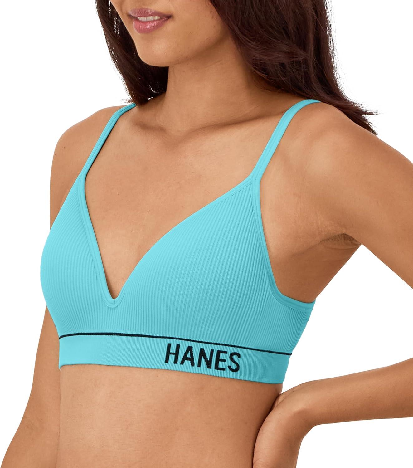 imageHanes Womens Originals Seamless Wireless Bra ComfortFlex Fit Rib Contour Bra Full CoverageTeal Tone
