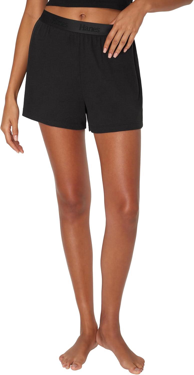 imageHanes Womens Originals Sleep Shorts 2Pack Comfywear Supersoft Lounge Shorts Pack 325quotBlackNatural Cedar