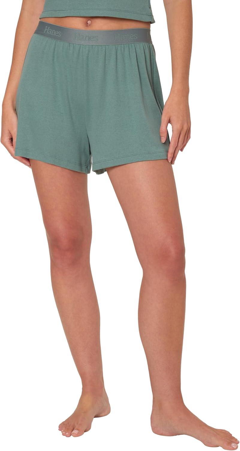 imageHanes Womens Originals Sleep Shorts 2Pack Comfywear Supersoft Lounge Shorts Pack 325quotStargazer GreyFaded Sage Green