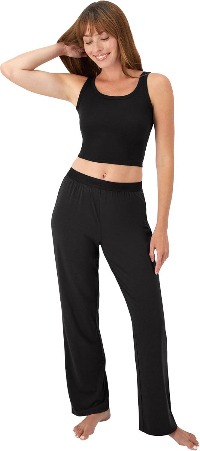imageHanes Womens Originals SuperSoft Comfywear 2 Piece Crop Tank ampamp Lounge Pants Loungewear SetBlackBlack