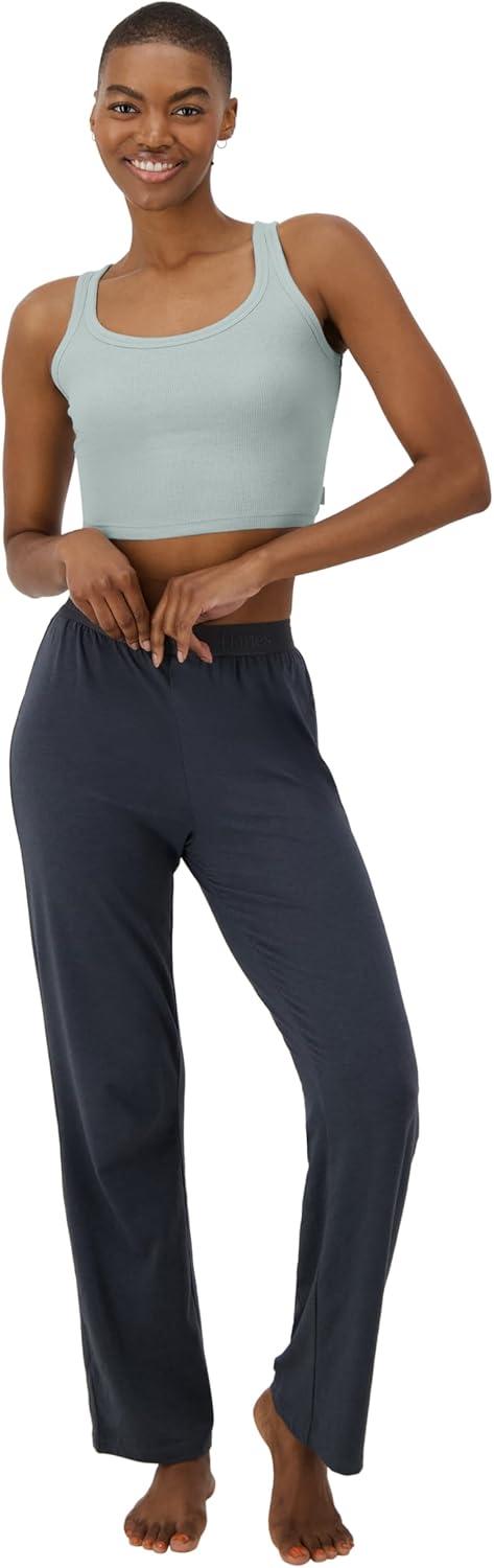 imageHanes Womens Originals SuperSoft Comfywear 2 Piece Crop Tank ampamp Lounge Pants Loungewear SetSoft CeladonAsphalt