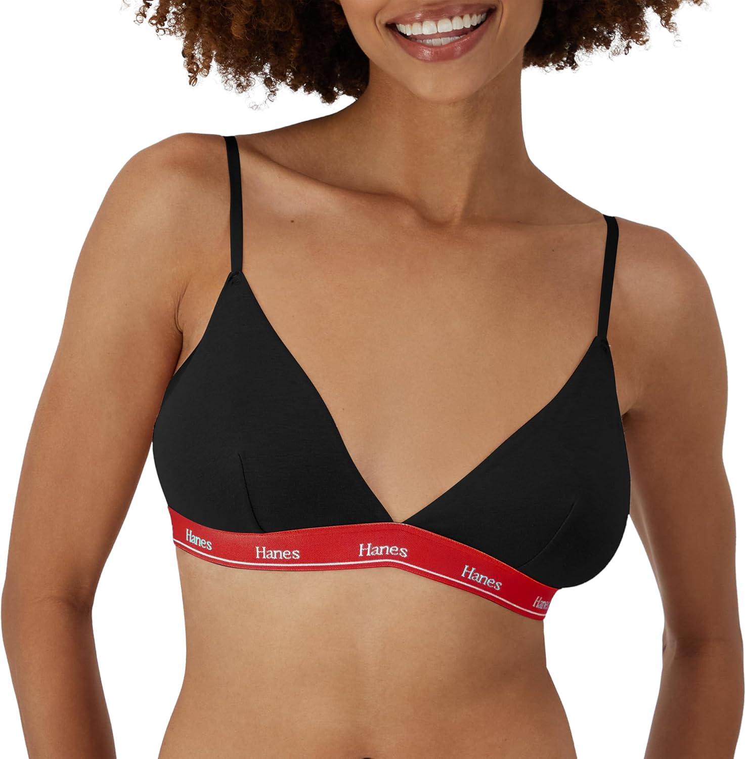 imageHanes Womens Originals Triangle Bralette Pack Breathable Stretch Cotton Bras 2PackBlack With Shelton RedShelton Red