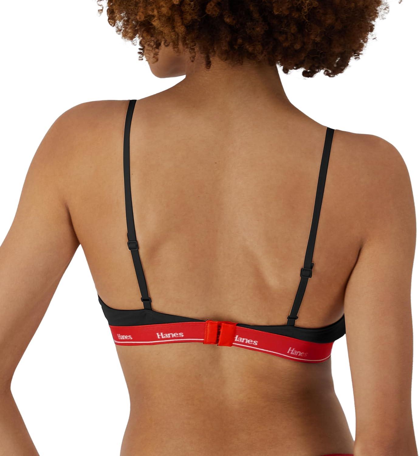 imageHanes Womens Originals Triangle Bralette Pack Breathable Stretch Cotton Bras 2PackBlack With Shelton RedShelton Red
