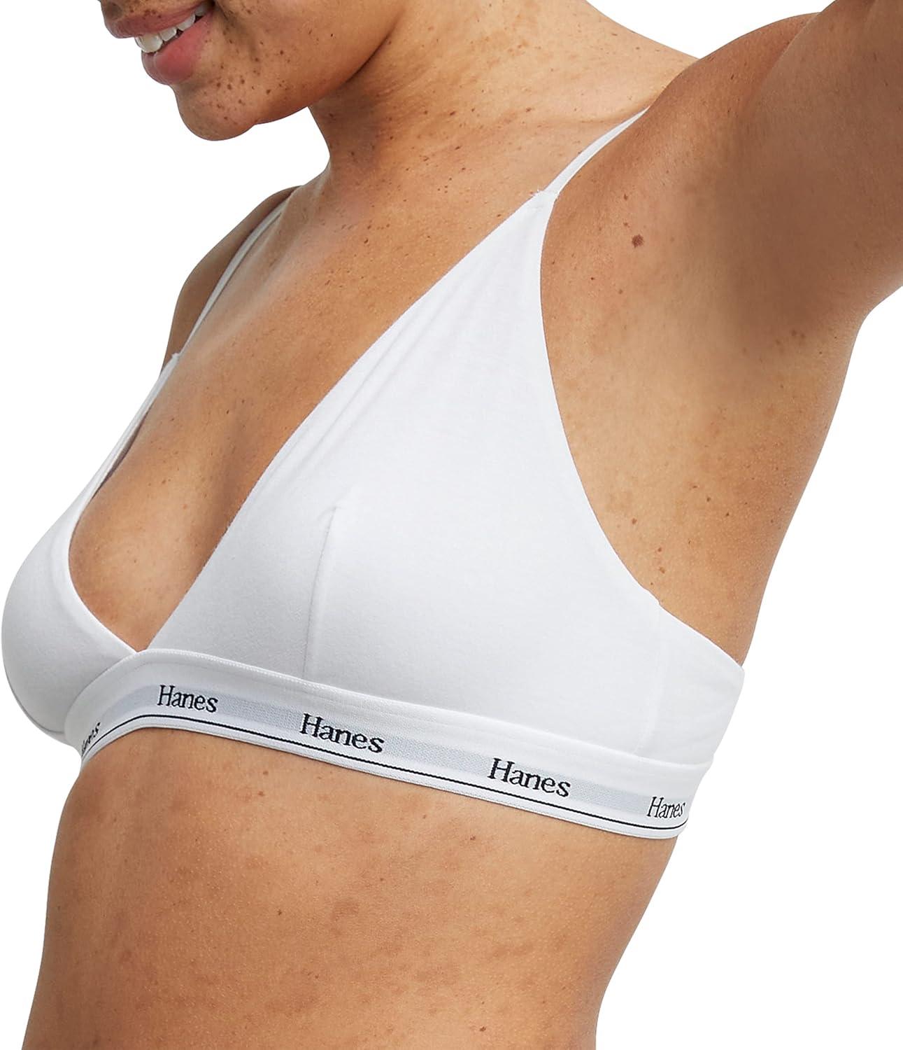 imageHanes Womens Originals Triangle Bralette Pack Breathable Stretch Cotton Bras 2PackBlue Floral PrintWhite