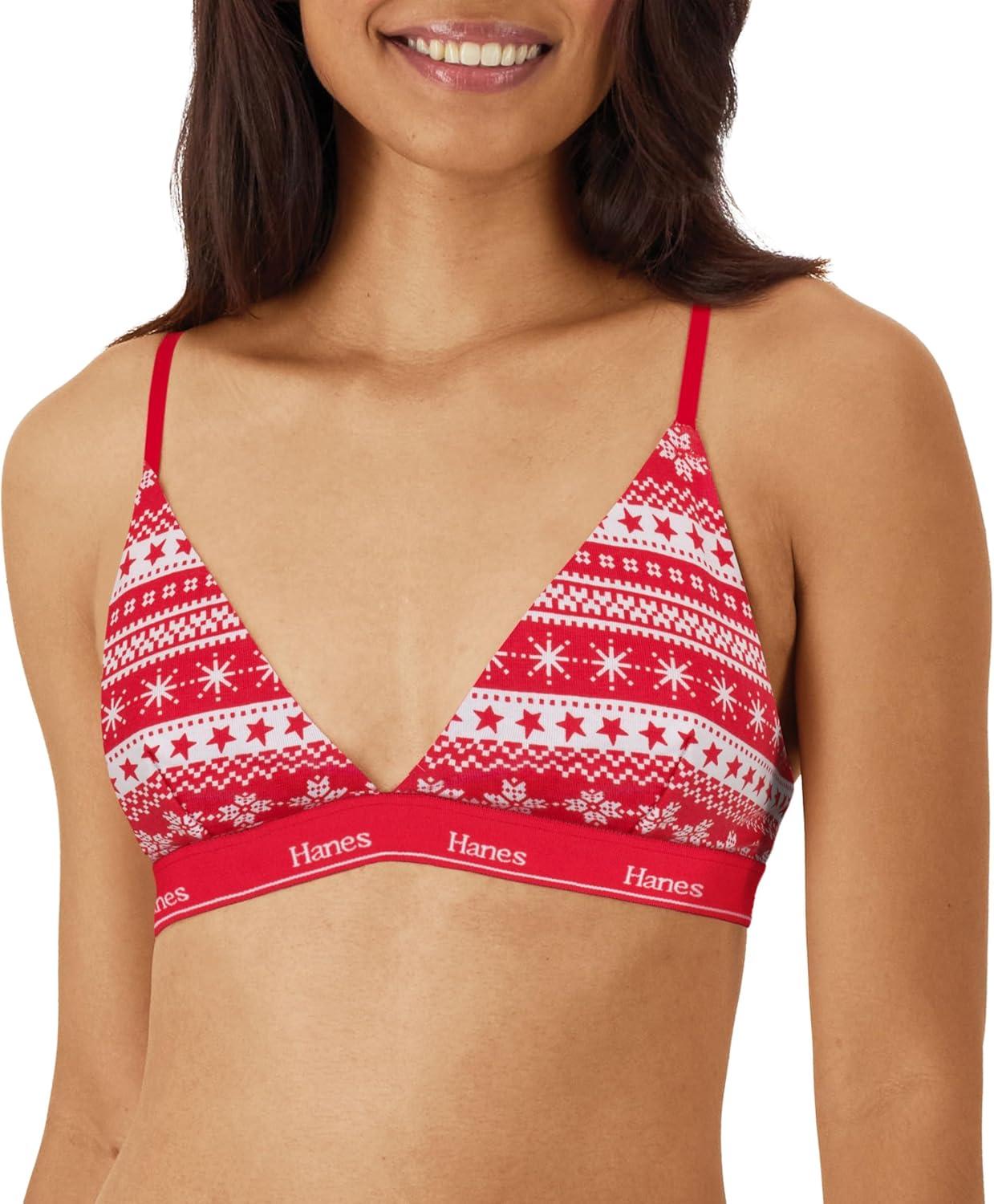 imageHanes Womens Originals Triangle Bralette Pack Breathable Stretch Cotton Bras 2PackEmerald NightFriendly Fairisle