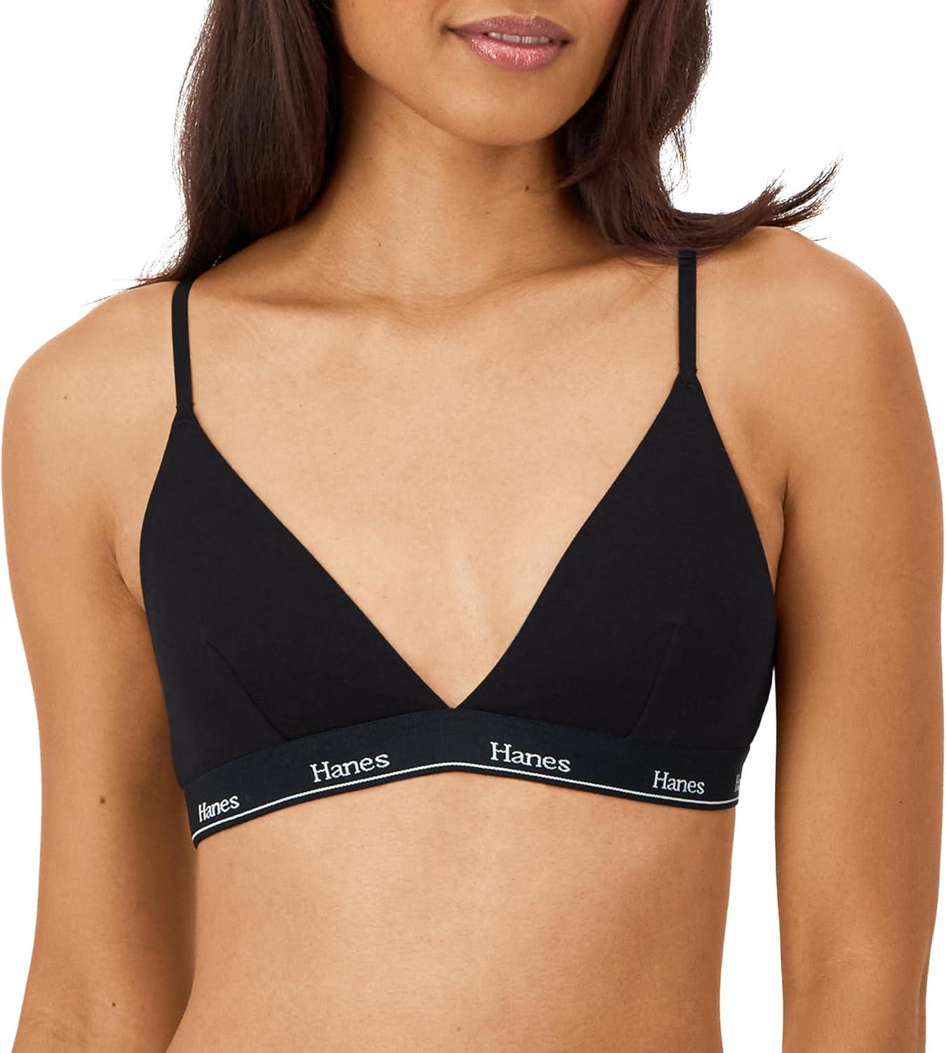 imageHanes Womens Originals Triangle Bralette Pack Breathable Stretch Cotton Bras 2PackWhiteBlack