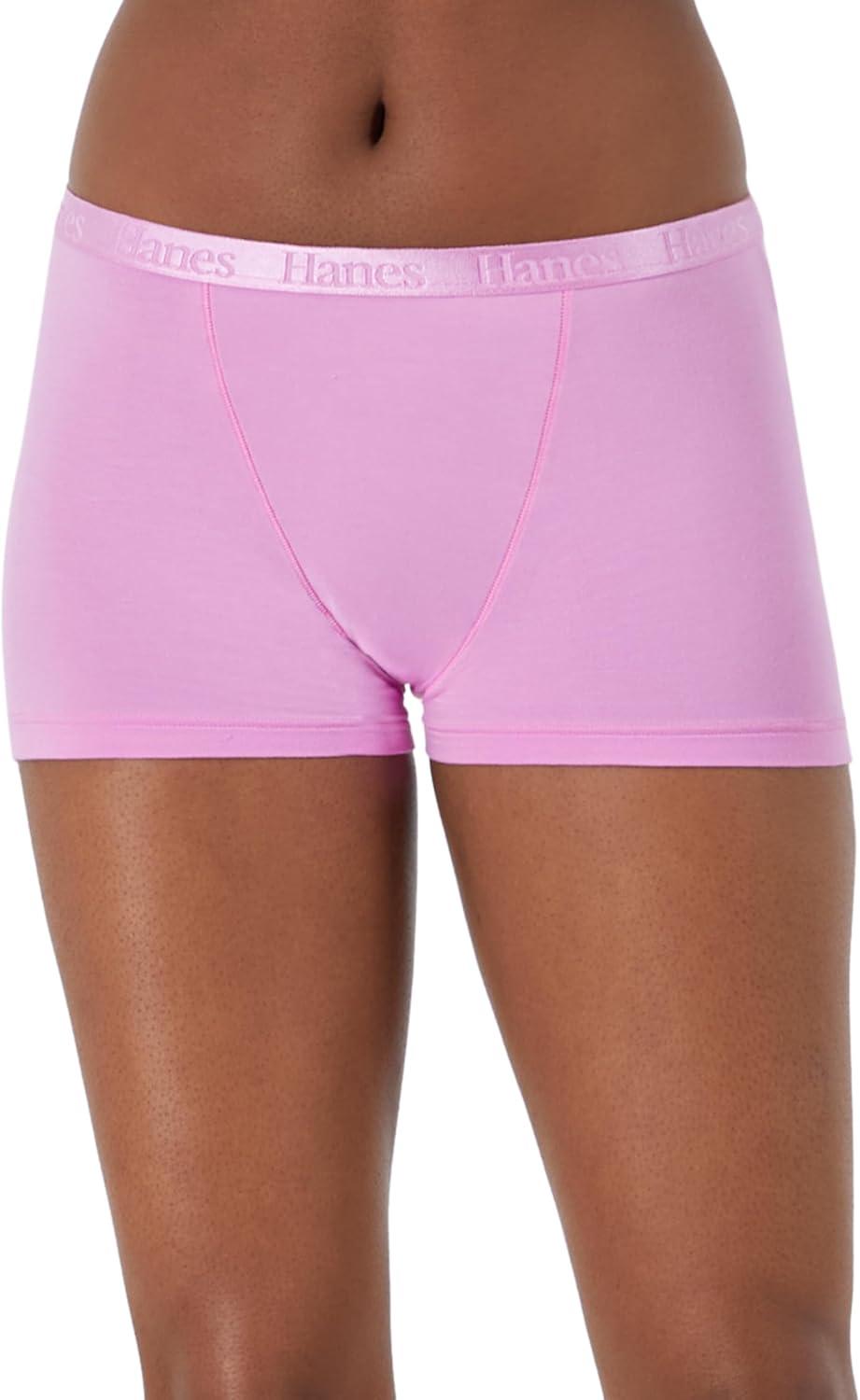 imageHanes Womens Originals Ultra SuperSoft Boxer Brief Underwear 5PackBlackSilver OpalStrawberry Candy Pink