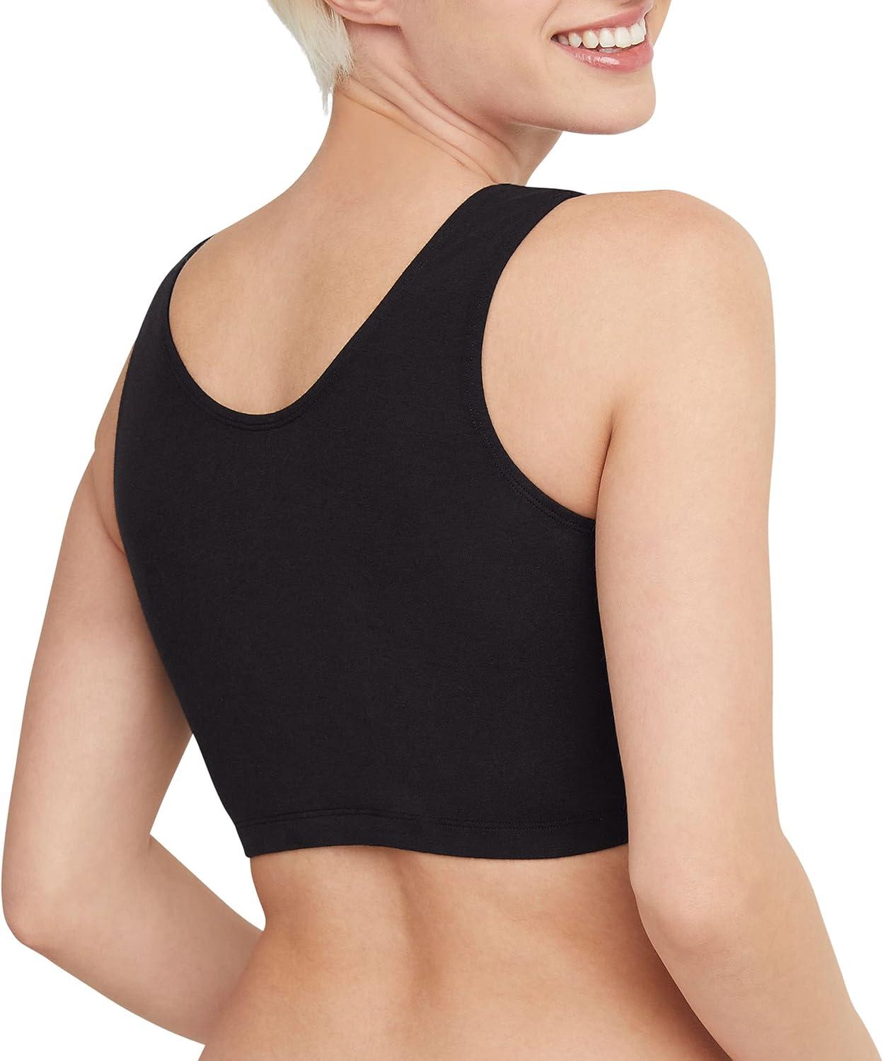 imageHanes Womens Pack Cotton Scoopneck Bralette LowImpact Sports Bra 3PackBlackConcrete HeatherWhite