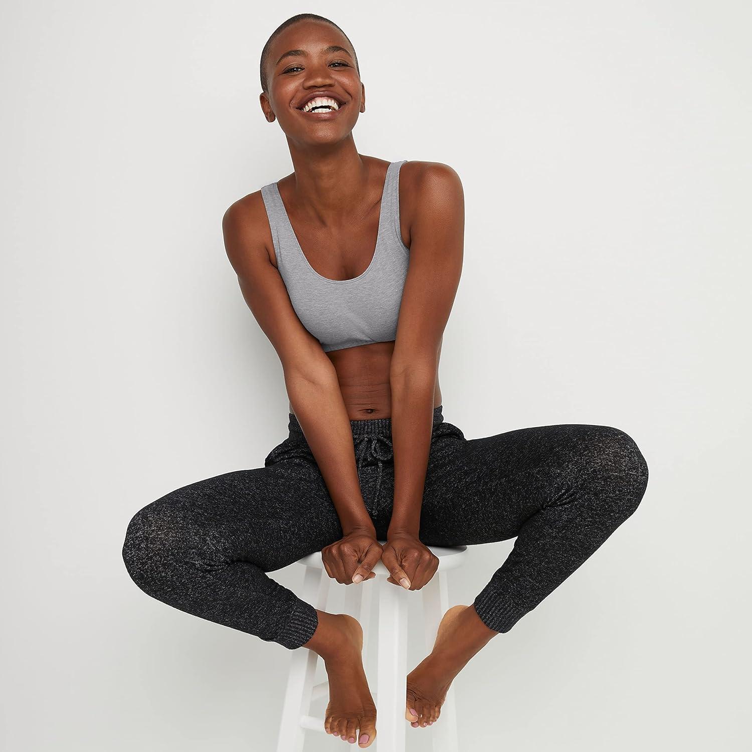 imageHanes Womens Pack Cotton Scoopneck Bralette LowImpact Sports Bra 3PackNavyConcrete HeatherUltra Blue