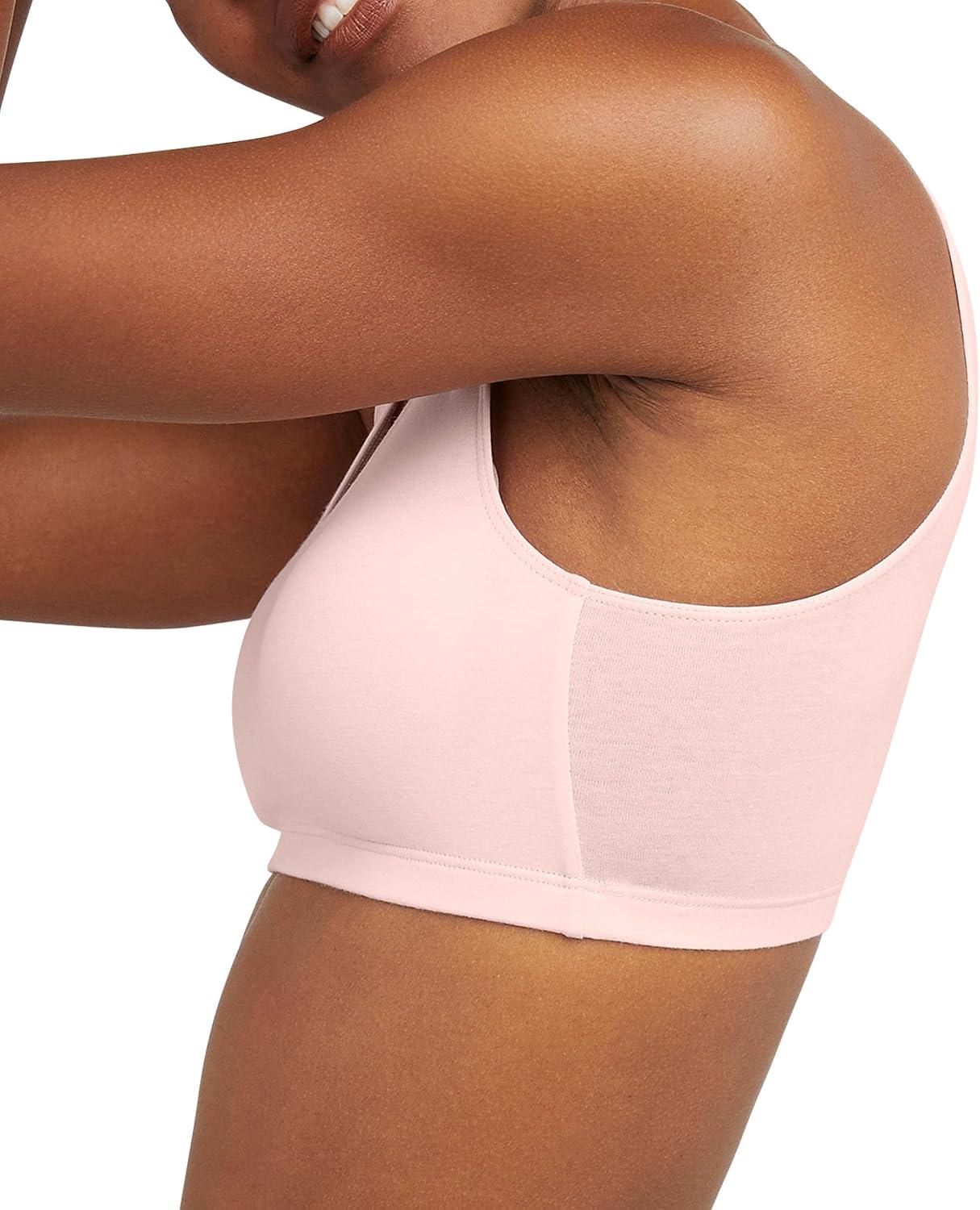 imageHanes Womens Pack Cotton Scoopneck Bralette LowImpact Sports Bra 3PackSky Grey HeatherVintage PinkWhite