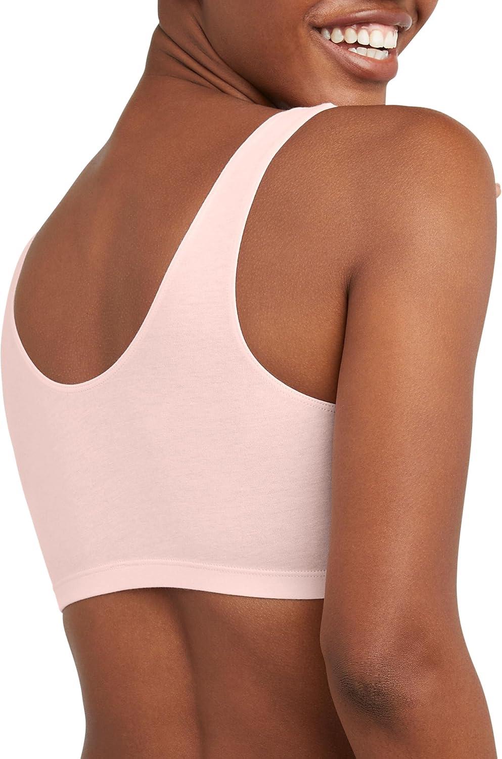 imageHanes Womens Pack Cotton Scoopneck Bralette LowImpact Sports Bra 3PackSky Grey HeatherVintage PinkWhite