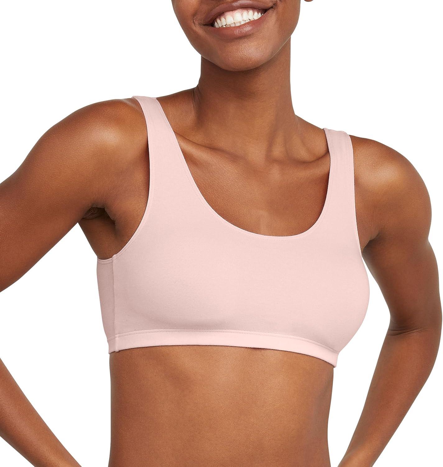 imageHanes Womens Pack Cotton Scoopneck Bralette LowImpact Sports Bra 3PackSky Grey HeatherVintage PinkWhite