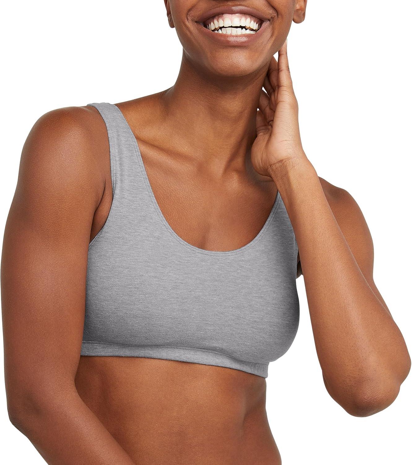 imageHanes Womens Pack Cotton Scoopneck Bralette LowImpact Sports Bra 3PackSpiced FigTerra RedConcrete Heather