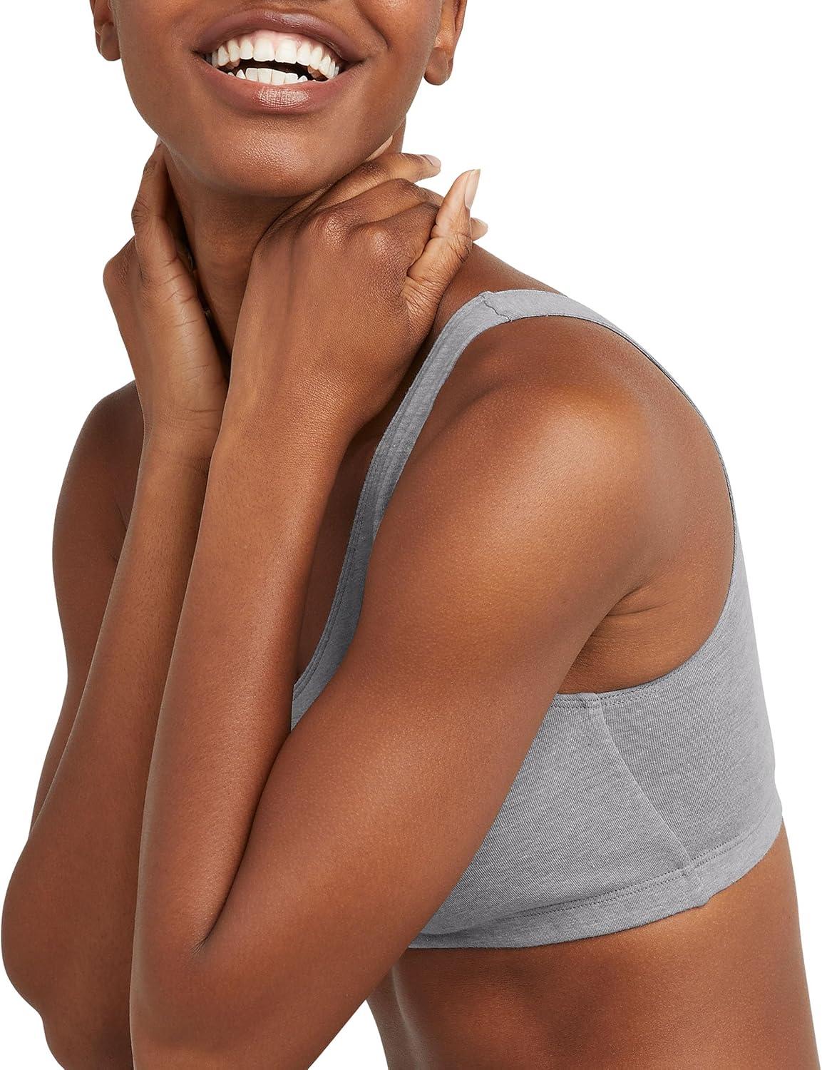 imageHanes Womens Pack Cotton Scoopneck Bralette LowImpact Sports Bra 3PackSpiced FigTerra RedConcrete Heather