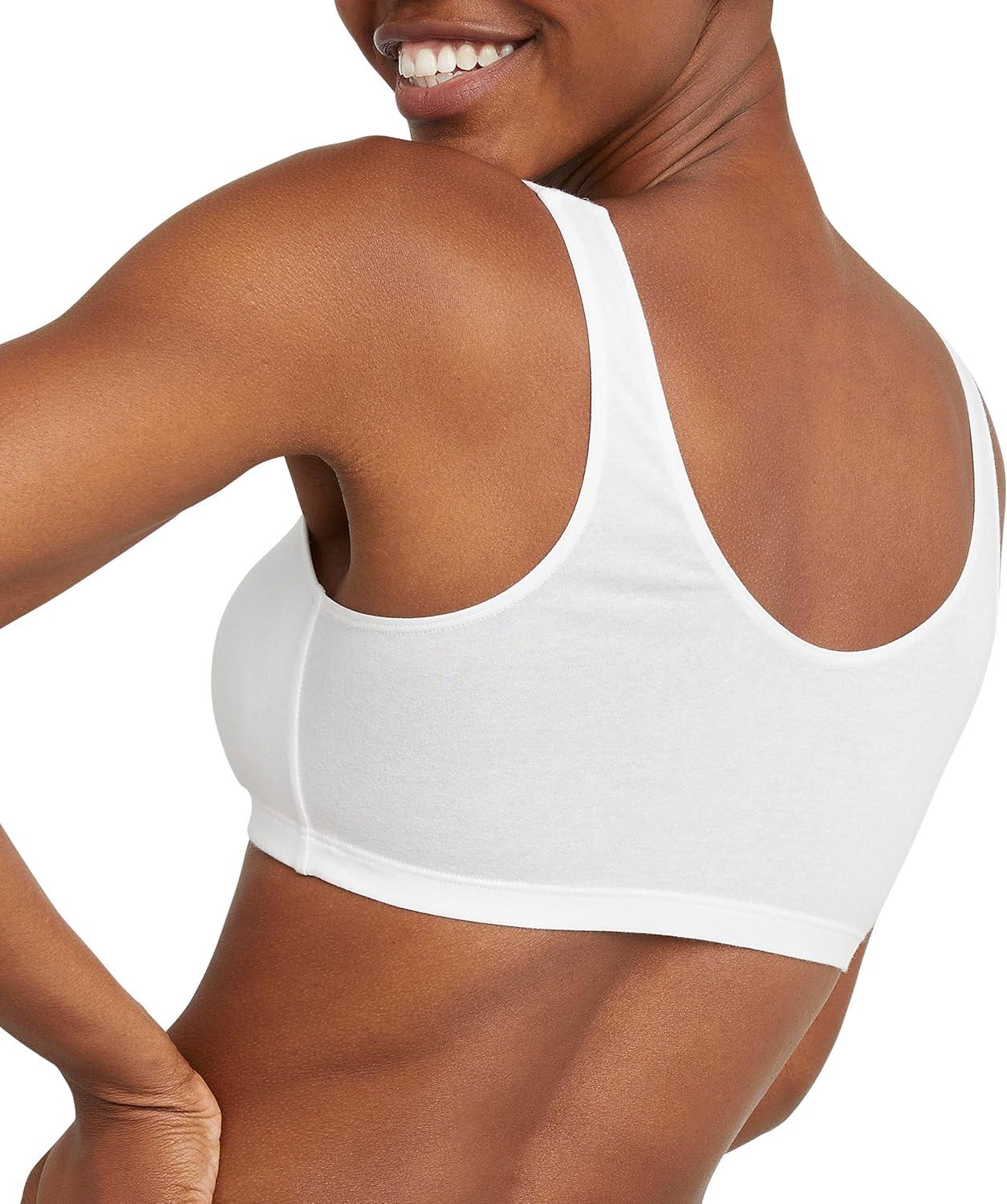 imageHanes Womens Pack Cotton Scoopneck Bralette LowImpact Sports Bra 3PackWhiteWhiteWhite